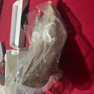 Tan and cream leather mid heeled